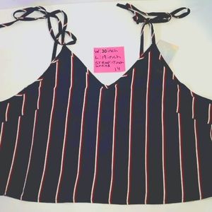 Navy Burgundy Stripe Crop Cami Zip w Tie Shoulder